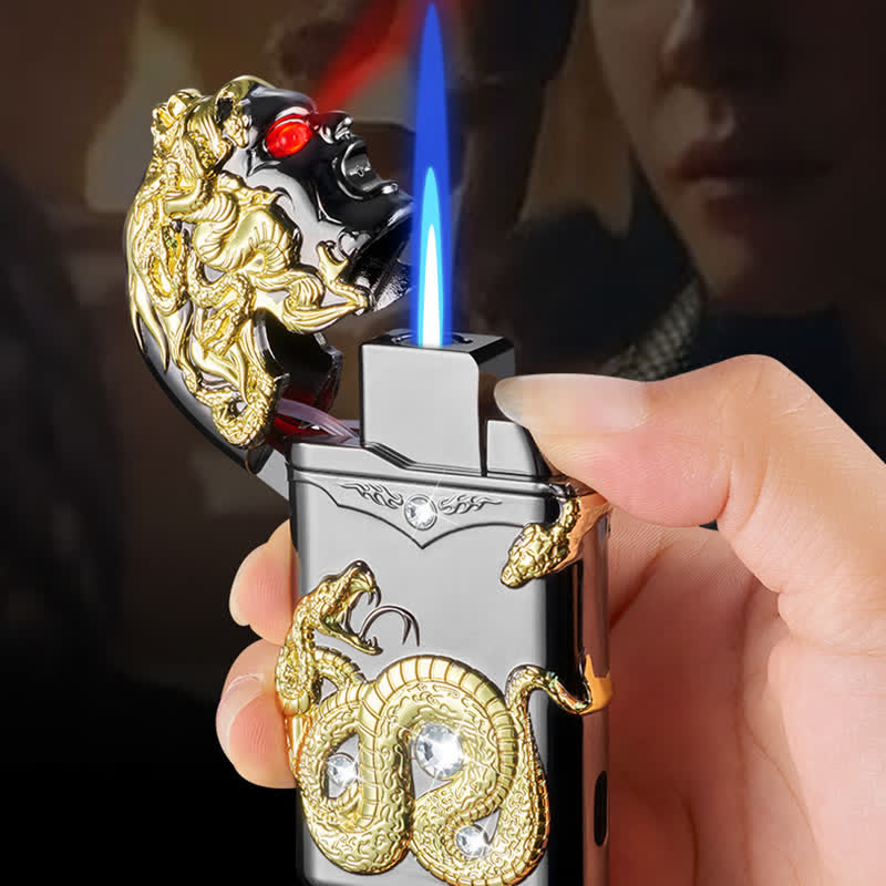 Fancy Snake Rhinestone Inlaid Refillable Butane Lighter