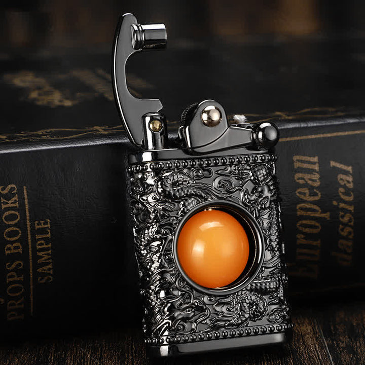 Dragon Playing With Orange Bead Refillable Butane Lighter