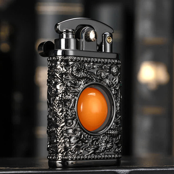 Dragon Playing With Orange Bead Refillable Butane Lighter