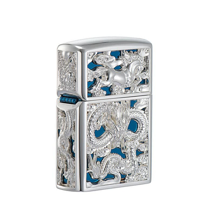 Embossed 3D Carving Dragon Refillable Kerosene Lighter - Blue - image 1