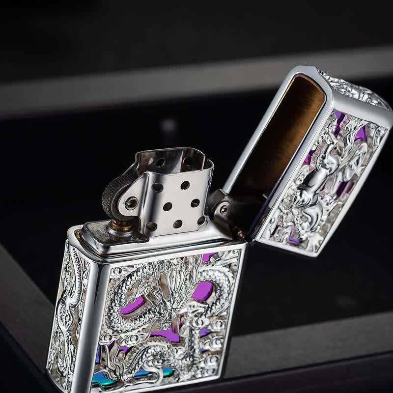 Embossed 3D Carving Dragon Refillable Kerosene Lighter - image 4