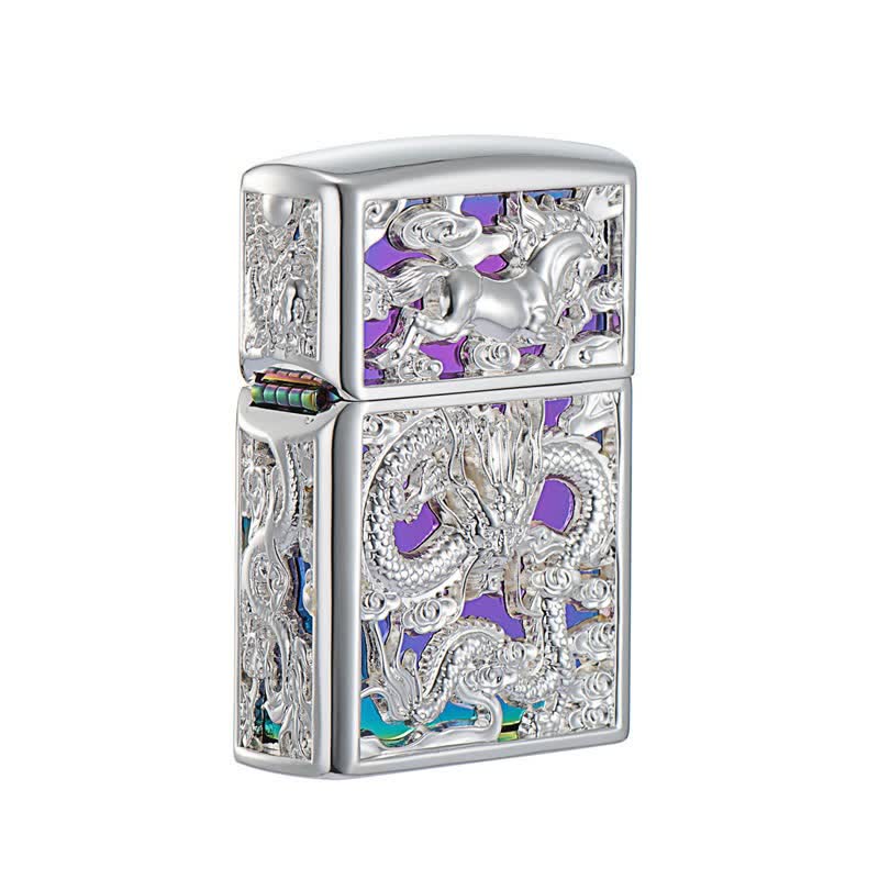 Embossed 3D Carving Dragon Refillable Kerosene Lighter - Colored - image 3