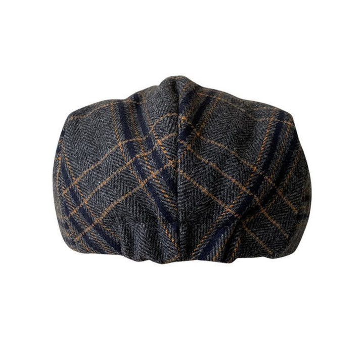 Dark Gray Yellow Plaid Classic Herringbone Gatsby Beret Hat