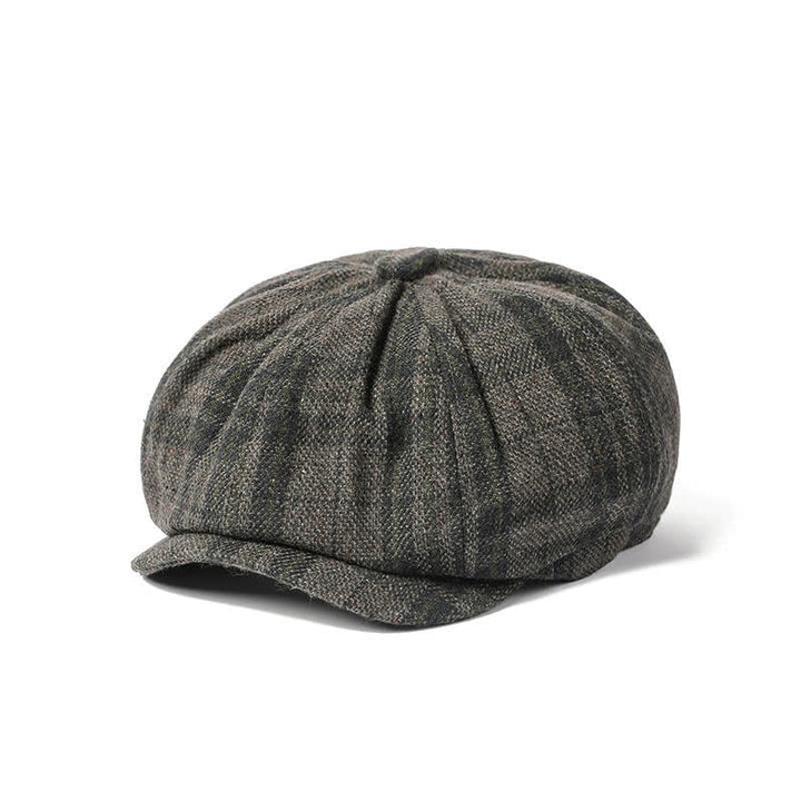 Vintage Plaid Cowboy Gentlemen Octagonal Beret Hat