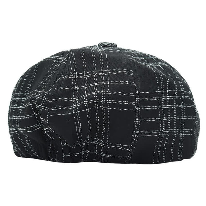 Black & White Plaid Simple Octagonal Cowboy Beret Hat