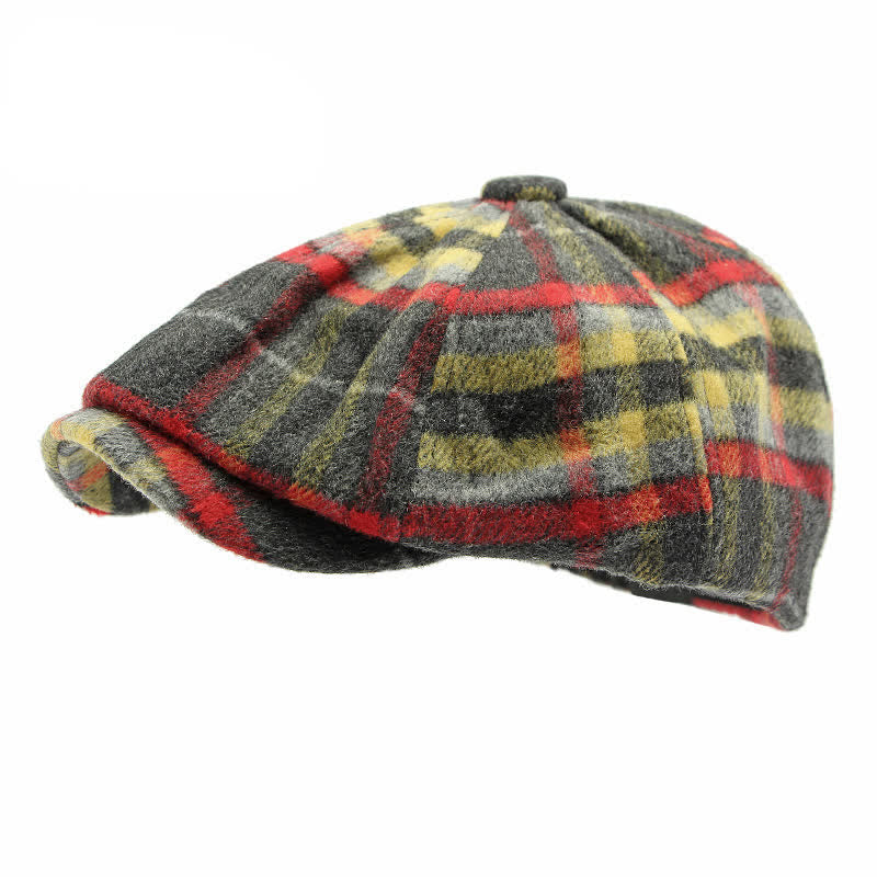 Traditional Plaid Eight Panel Newsboy Cap British Beret Hat