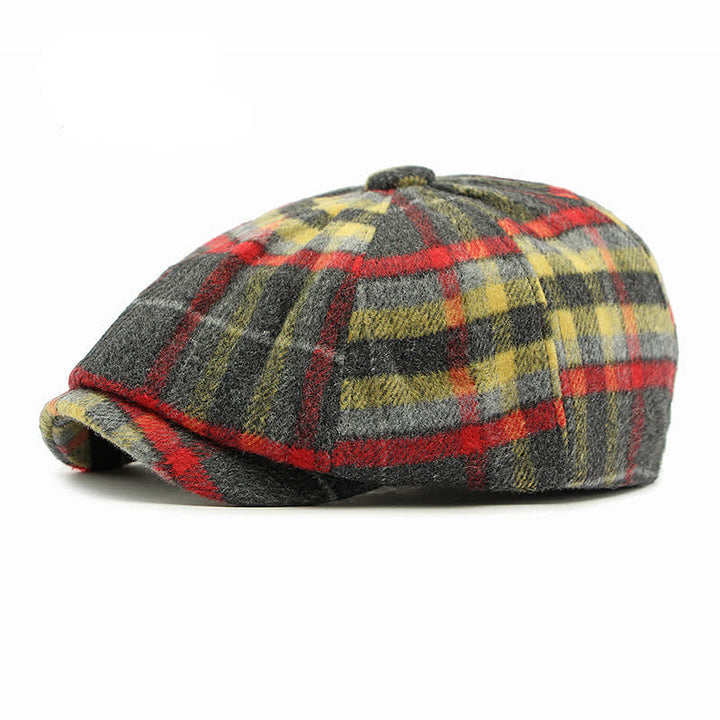 Traditional Plaid Eight Panel Newsboy Cap British Beret Hat