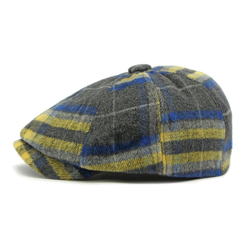 Traditional Plaid Eight Panel Newsboy Cap British Beret Hat