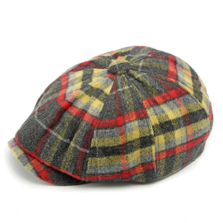 Traditional Plaid Eight Panel Newsboy Cap British Beret Hat