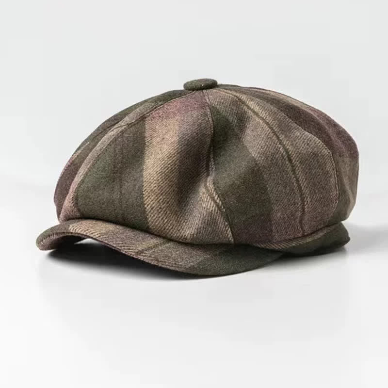 Classical Plaid Artist Painter Octagon Beret Hat