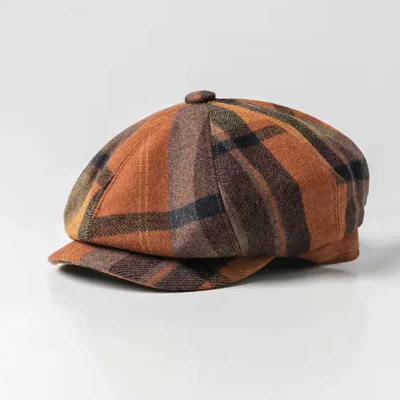 Classical Plaid Artist Painter Octagon Beret Hat