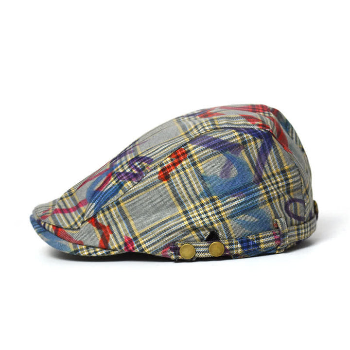 Unique Stylish Graffiti Pattern Plaid Beret Hat