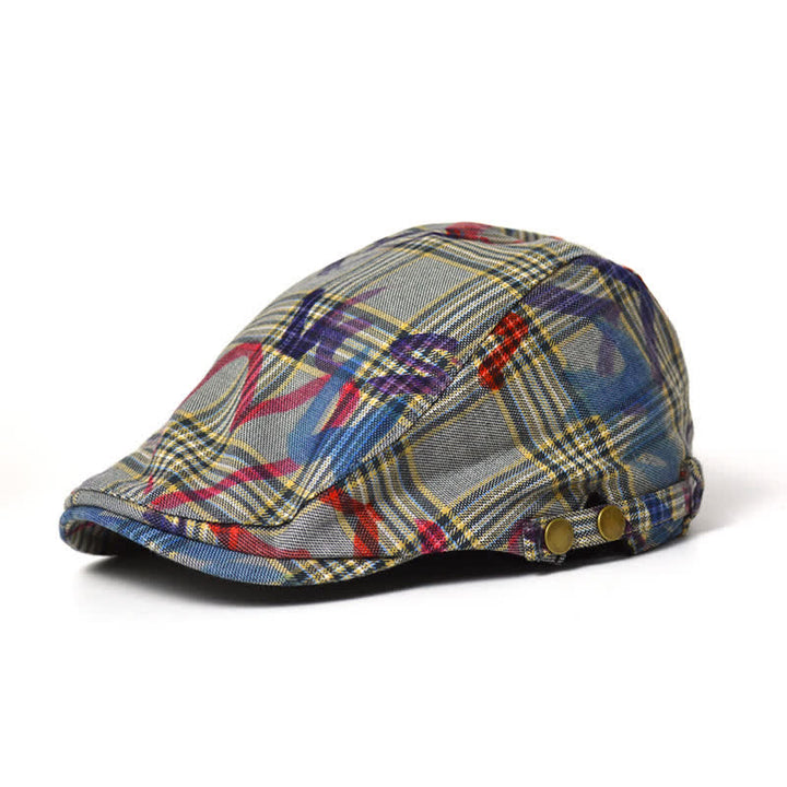 Unique Stylish Graffiti Pattern Plaid Beret Hat