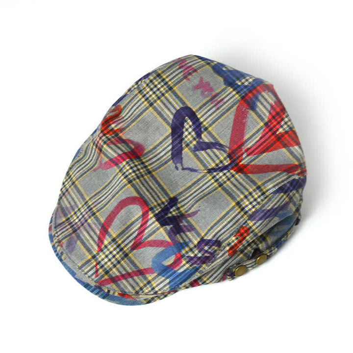 Unique Stylish Graffiti Pattern Plaid Beret Hat