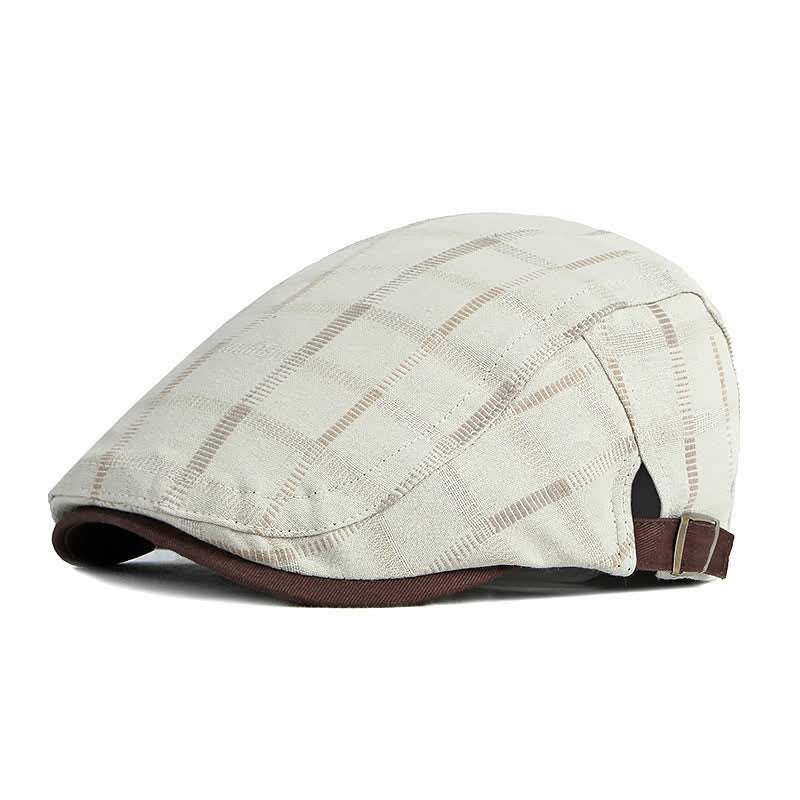 Simple Plaid Pattern Contrast Color Beret Hat