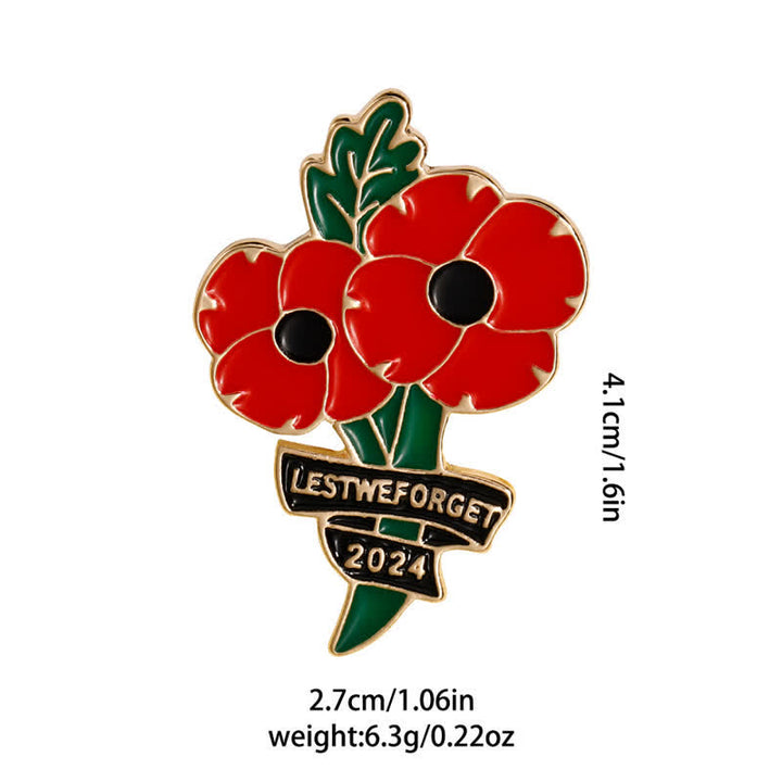 Memorial Day Black Red Poppy Lest We Forget Brooch