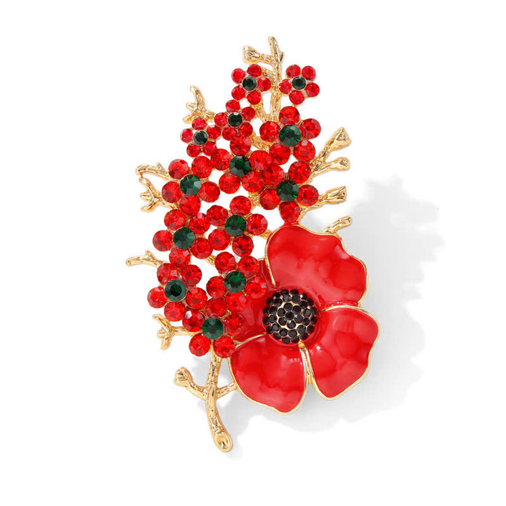 Women's Red Poppy Shiny Crystal Flower Brooch