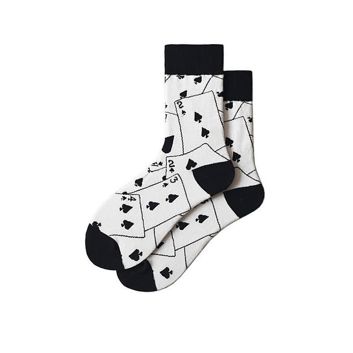 White & Black Spades Poker Card Cotton Socks