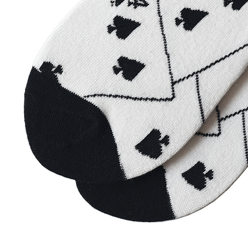 White & Black Spades Poker Card Cotton Socks