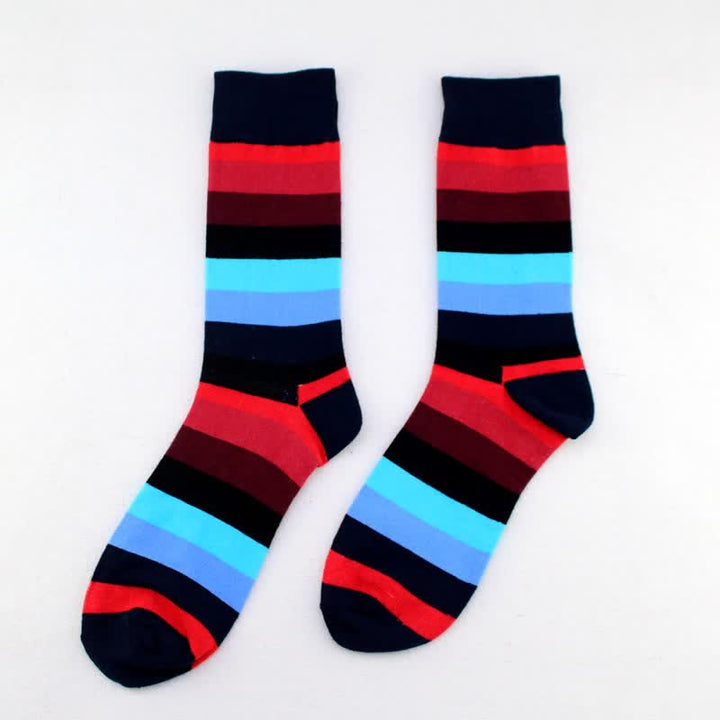 Men's Colorful Rainbow Striped Cotton Crew Socks