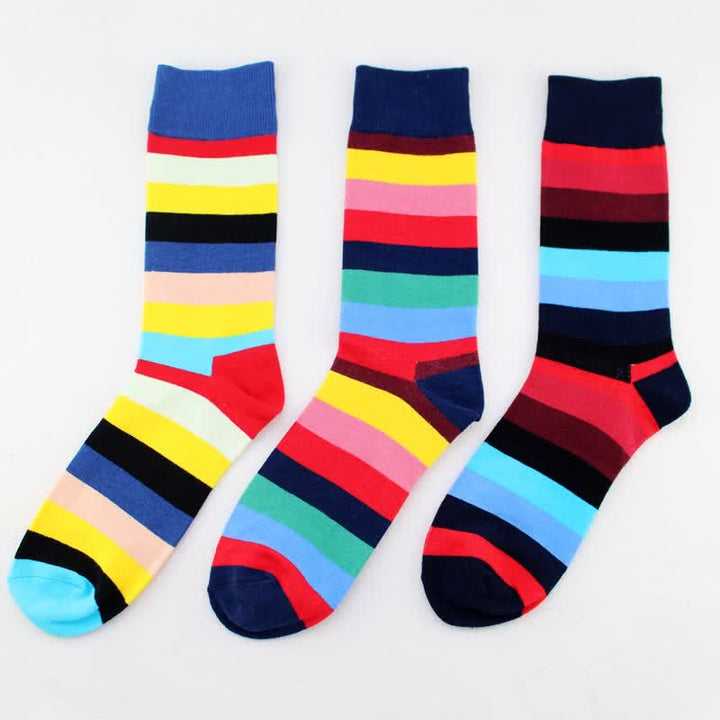 Men's Colorful Rainbow Striped Cotton Crew Socks