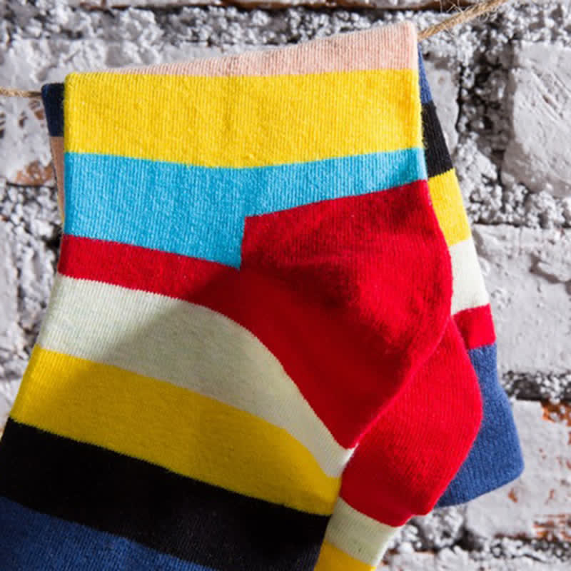 Men's Colorful Rainbow Striped Cotton Crew Socks