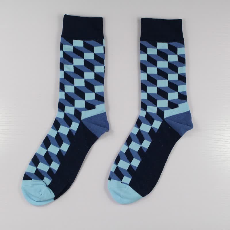 Men's Funny Novelty Crazy Checked Cotton Crew Socks