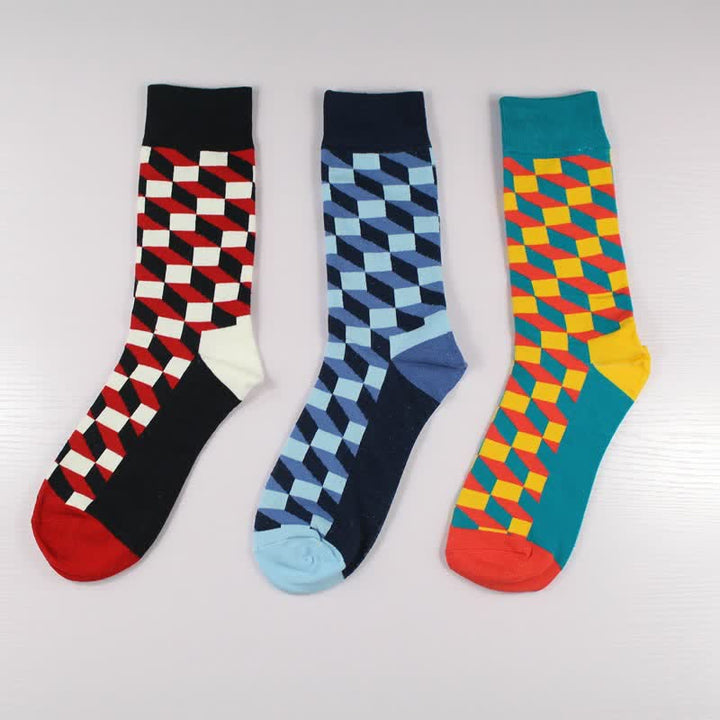 Men's Funny Novelty Crazy Checked Cotton Crew Socks