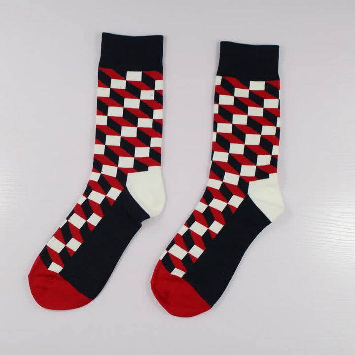 Men's Funny Novelty Crazy Checked Cotton Crew Socks