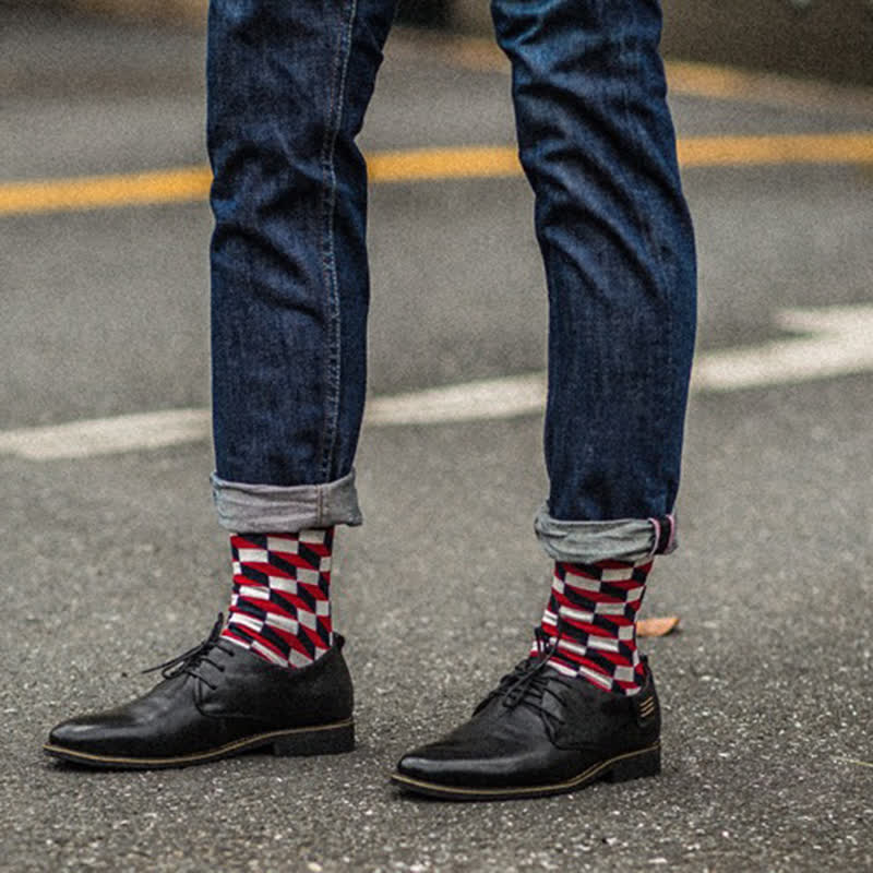 Men's Funny Novelty Crazy Checked Cotton Crew Socks