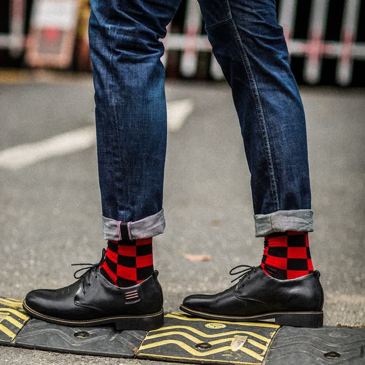 Men's Unique Fashion Checker Cotton Crew Socks