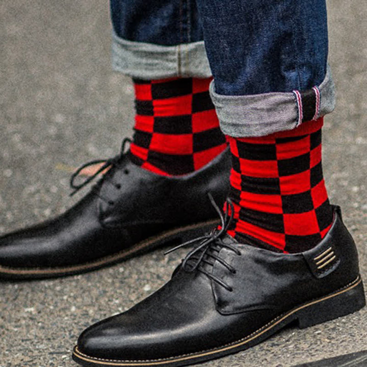 Men's Unique Fashion Checker Cotton Crew Socks