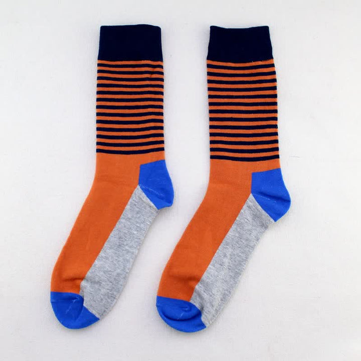 Men's Three Color Pinstripes Cotton Crew Socks