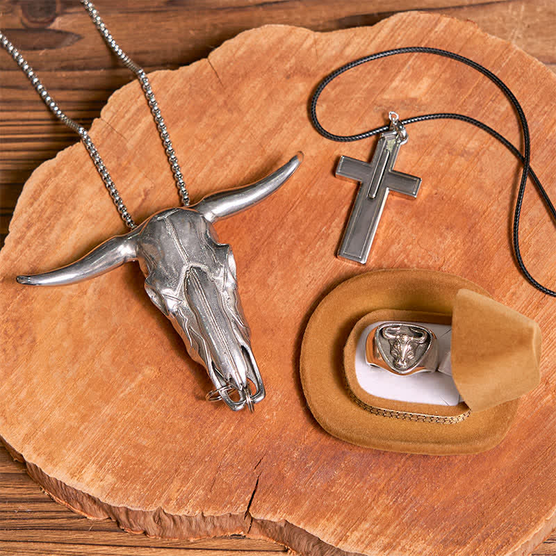 DIY Longhorn Bull Pendant Cross Hidden Knife Pendant Bull Ring Bundle Set - Bundle Set - image 0