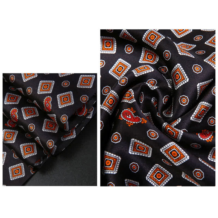 Men's Repeating Square Paisley Pattern Thin Long Pure Silk Scarf