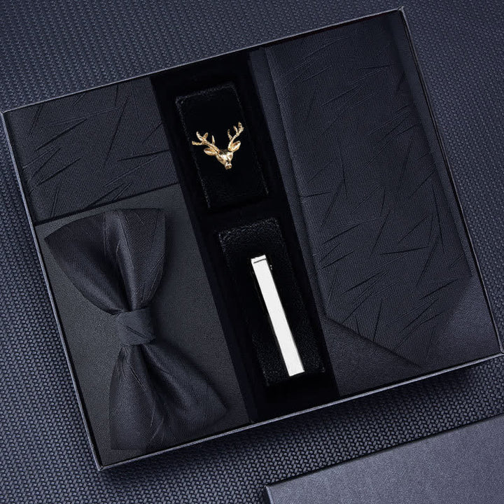 5Pcs Men's Striped Necktie Deer Brooch Bow Ties Gift Box