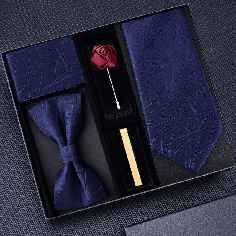 5Pcs Men's Twilled Necktie Rose Brooch Bow Ties Gift Box