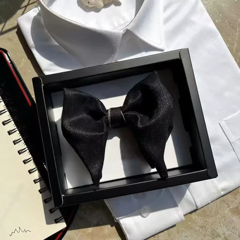 Men's Black Large Butterfly Formal Oversized Pointed Bow Tie