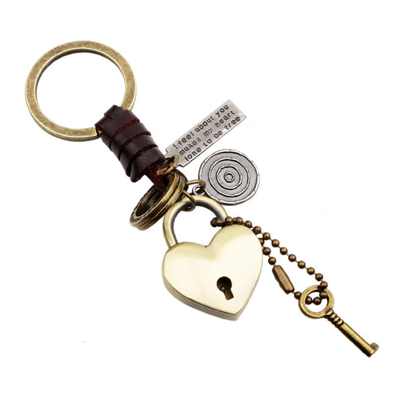 Heart Shaped Lock & Key Leather Keychain