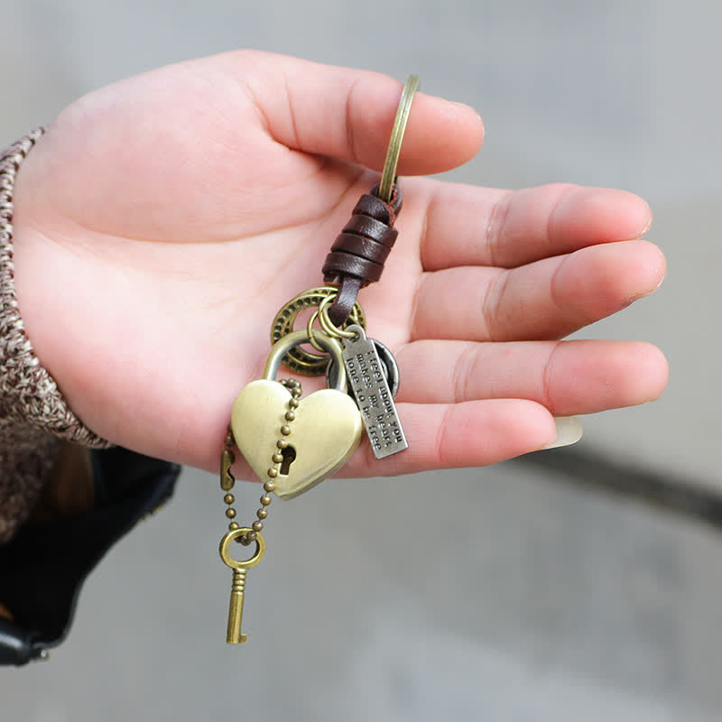 Heart Shaped Lock & Key Leather Keychain - image 1
