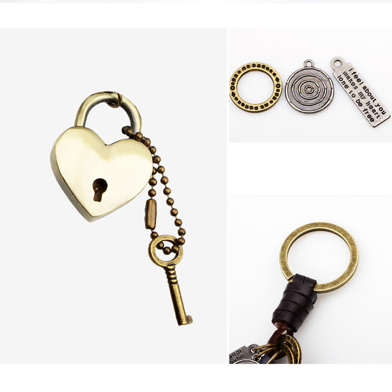 Heart Shaped Lock & Key Leather Keychain - image 5