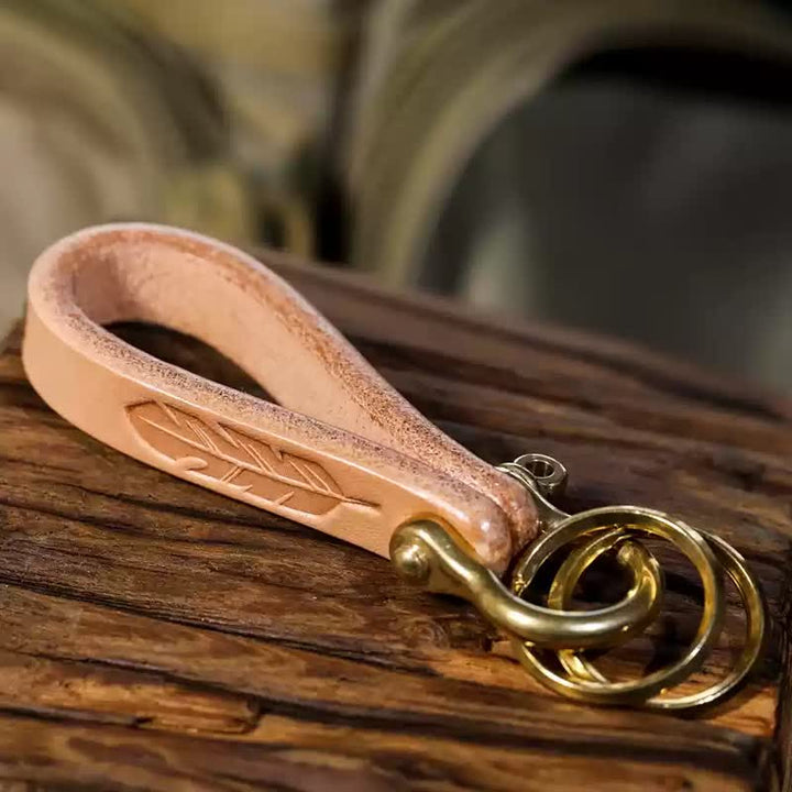 Handcrafted Natural Vegetable Tanned Leather Keychain