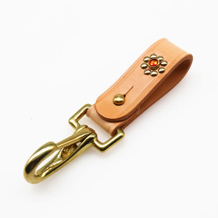 Rivets Studded Brass Key Holder Belt Clip Leather Keychain