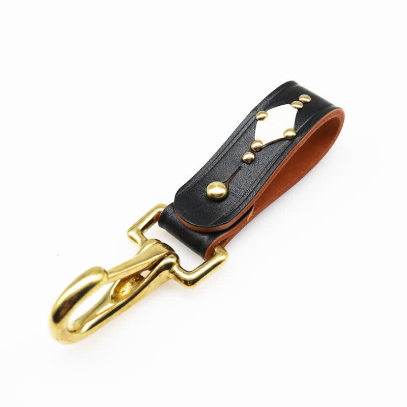 Rivets Studded Brass Key Holder Belt Clip Leather Keychain