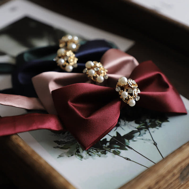 Men's Golden Flowers Imitation Pearl Bow Tie