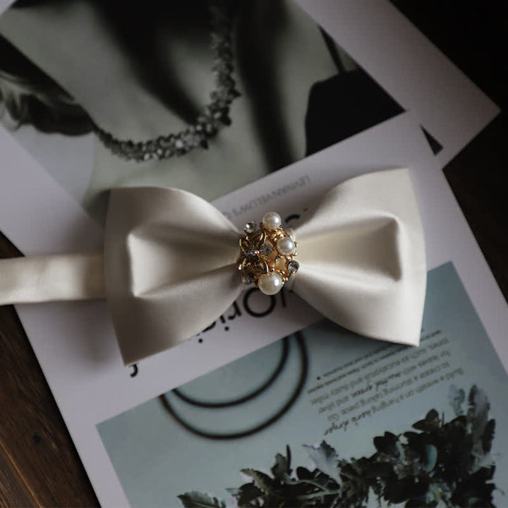 Men's Golden Flowers Imitation Pearl Bow Tie