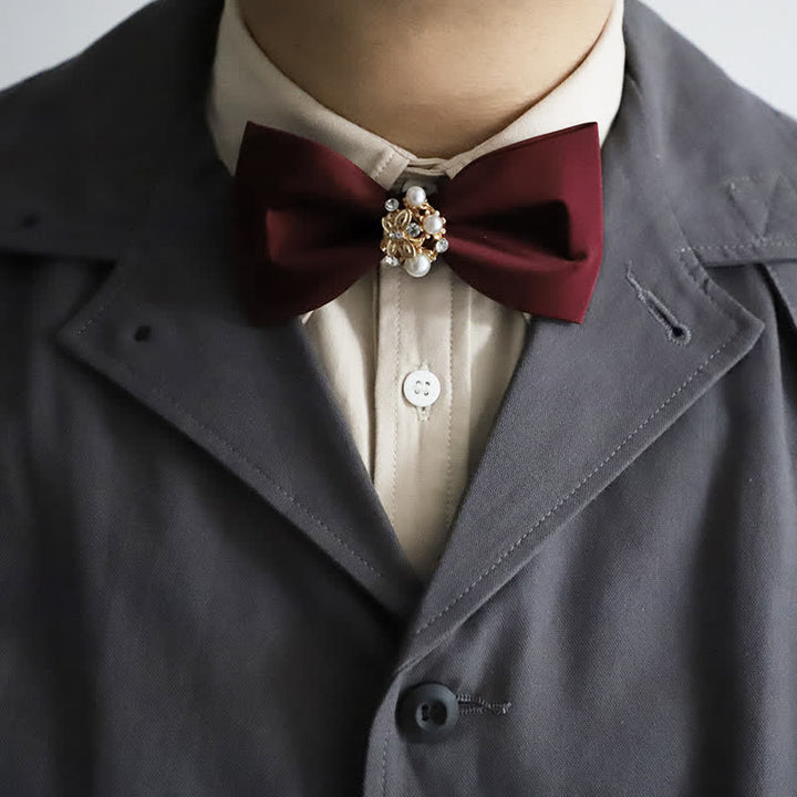 Men's Golden Flowers Imitation Pearl Bow Tie