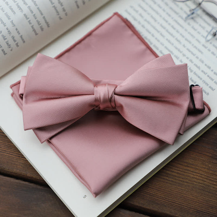 Men's Solid Color Double Layered Handkerchief Bow Tie