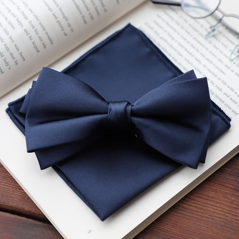 Men's Solid Color Double Layered Handkerchief Bow Tie