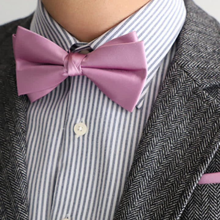 Men's Solid Color Double Layered Handkerchief Bow Tie